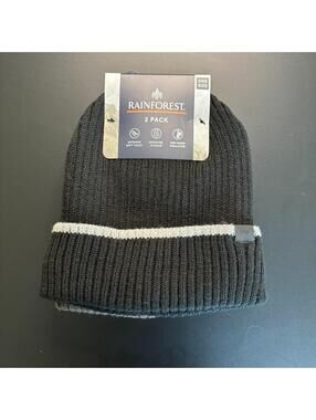 Rainforest 2-Pack Beanie Hats Black & Bark Brown NWT Warm Knit One Size
